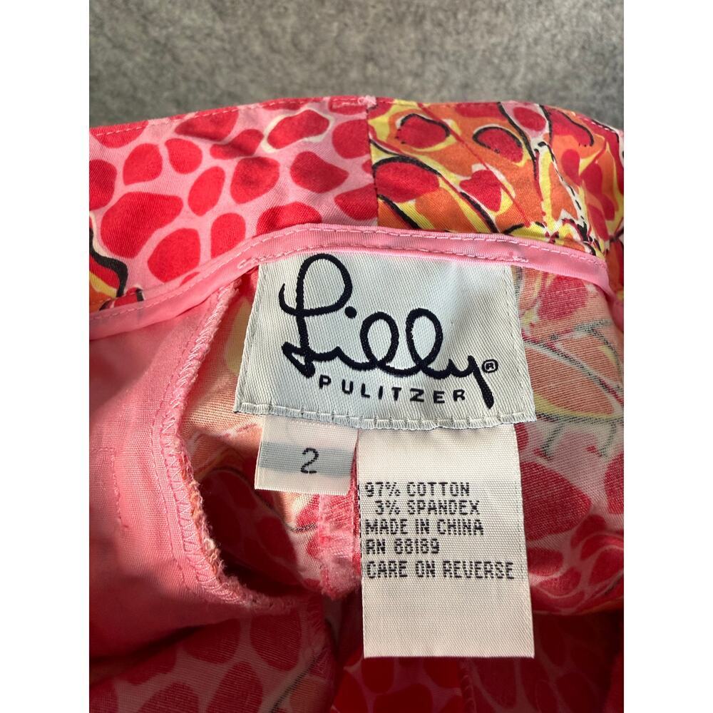 Lilly Pulitzer Liza Pink Orange Womens Size 2 (XS) Butterfly Capri Pants Old Tag - Picture 5 of 9